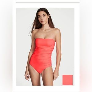 NWT! VICTORIA'S SECRET SWIM - Ruched One-Piece Swimsuit - Coral Blaze!